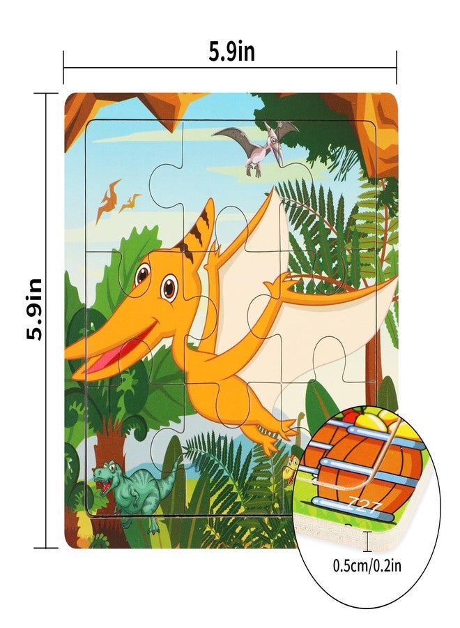 SANNIX 12 Pack Dinosaurs Animals Jigsaw Puzzles with 12 Organize Bags Wooden Dinosaurs Toddlers Puzzles for Kids Ages 3-6 Party Favors Educational Learning Travel Toys for Boys and Girls - Image 3